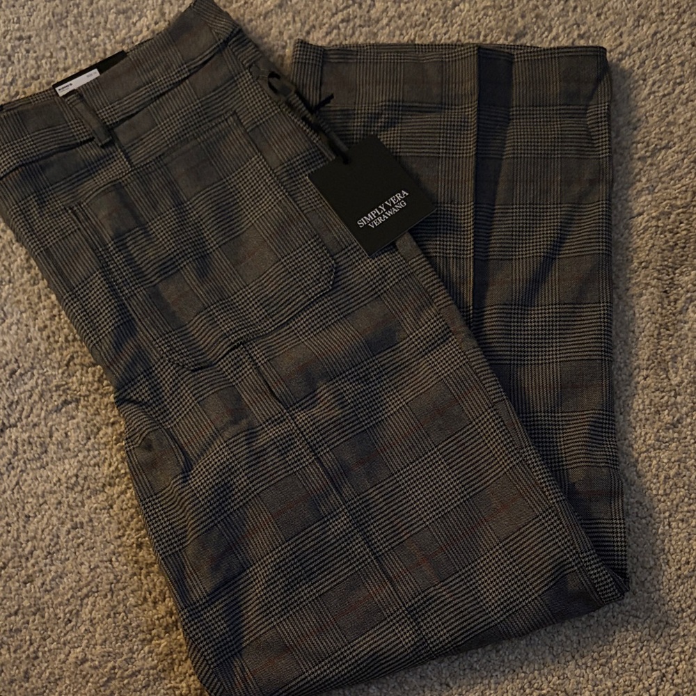 Simply Vera Vera Wang Black and Gray Plaid Women's Trousers